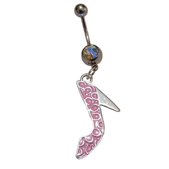 *5/35* Pink Shoe Charm AB Belly Ring 14G - Picture 1 of 3